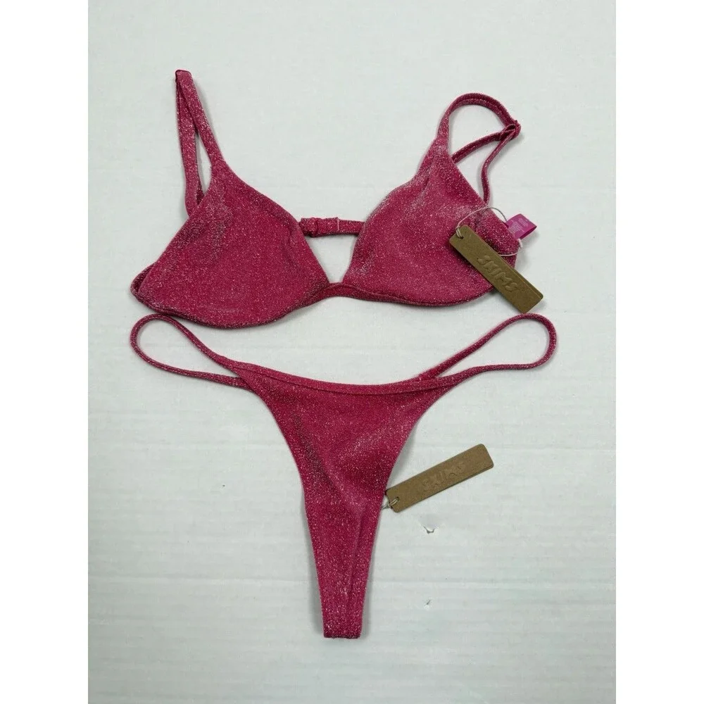SKIMS Giltter Triangle Bikini Set Magenta Medium